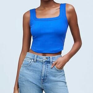 Madewell Women's Sleekhold Tailored Ribbed Crop Tank XS Cobalt Royale Blue